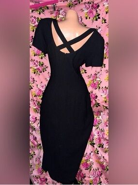 Preview Collection Black One-Shoulder Sheath Dress with Cross-Back Straps